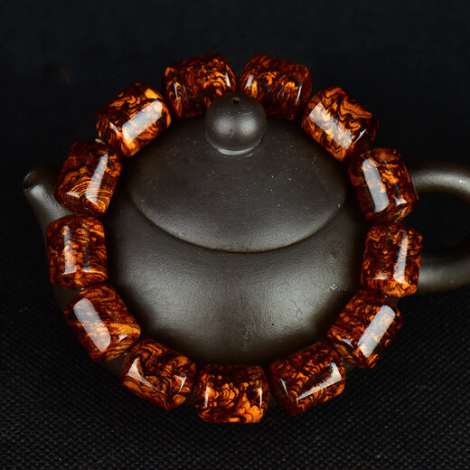 歌盼 海南孤品老料黄花梨手串 炫影炫纹大规格桶珠手链 送礼男女士款佛珠 桶珠留疤18mm 18mm