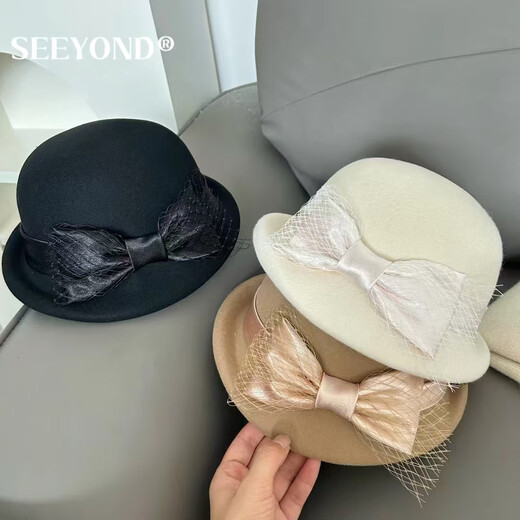 Seeyond Shenyang haut de gamme australien en laine australienne pour femmes en automne et hiver français rétro rétro décontracté à la mode haut de gamme de pêcheur à la mode à la mode 100% australien Wool-Three Gold White, de taille réglable (55-58 cm)