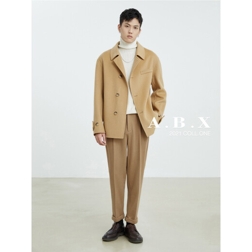 a.b.x冬季鹅绒里衬全羊毛双面呢夹克男宽松短款羊毛大衣男士外套 大象灰 XL/180