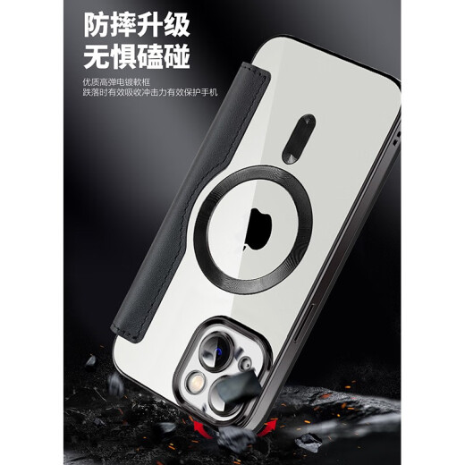 
LeBellian Applicable to iPhone 15 mobile phone case anti-fall flip leather case Apple 15 promax magnetic protective case 15plus fashion new style for men and women Apple 15 [dark purple] flip leather case