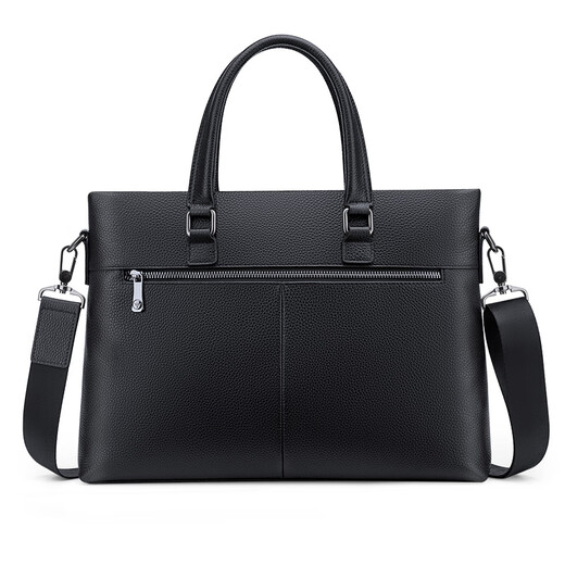 WILLIAMPOLO Paul business briefcase genuine leather men's handbag large capacity first layer cowhide 17-inch computer bag high-end black (first layer cowhide) 15 inches