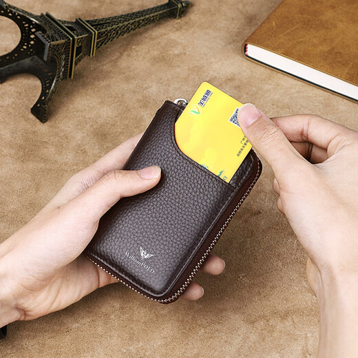 WILLIAMPOLO PAUL PAUL Echtes Leder -Schlüsselbeutel für Männer und Frauen Multifunktionaler Taillenbeutel Cowide Wallet Reißverschluss Auto Schlüsselkette Kaffeefarbe