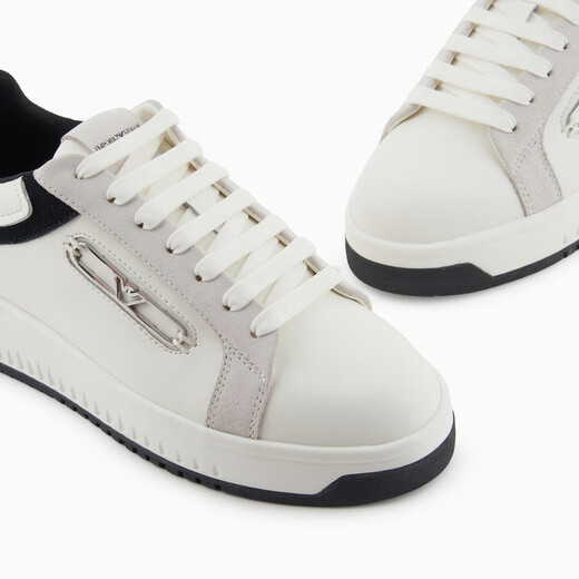 
EMPORIO ARMANI/Armani official flagship new women's low-top lace-up hollowed-out decorative sports casual shoes 2025 summer C679-light white/black 37