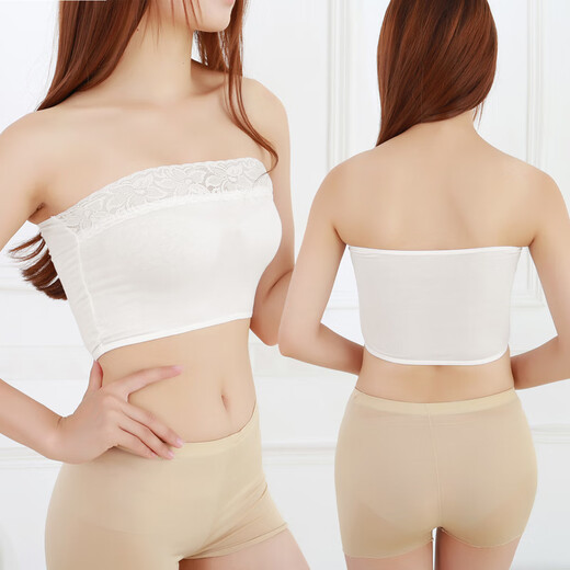 Summer tube top, anti-exposure bottoming underwear for women, black and white strapless short bra, large size 1 piece, black, one size fits all, lace edge (recommended 80-120 Jin Jin equals 0.5 kg)