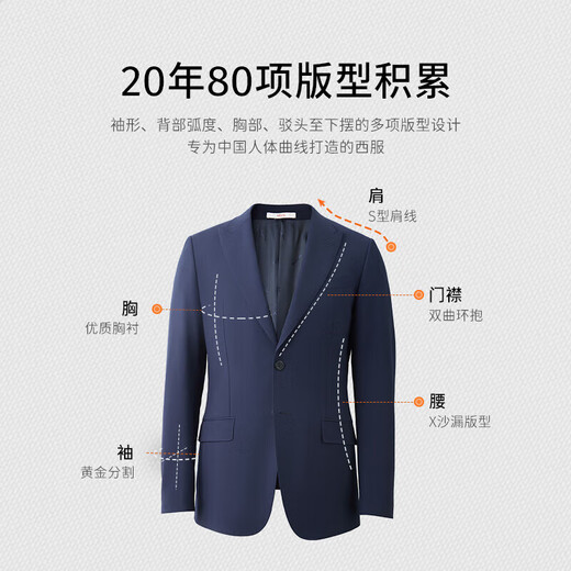 威可多（VICUTU）男士西服羊毛商务正装通勤外套新郎结婚礼服 黑色 170/92B