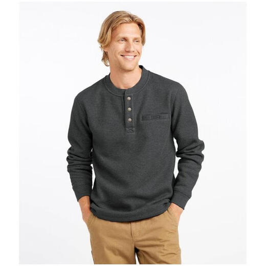 L.L.Bean men's sweater casual henley sweater autumn and winter warm comfortable soft bottoming middle-aged dad wear Charcoal Heather dark gray M suitable for net bust 107-112CM