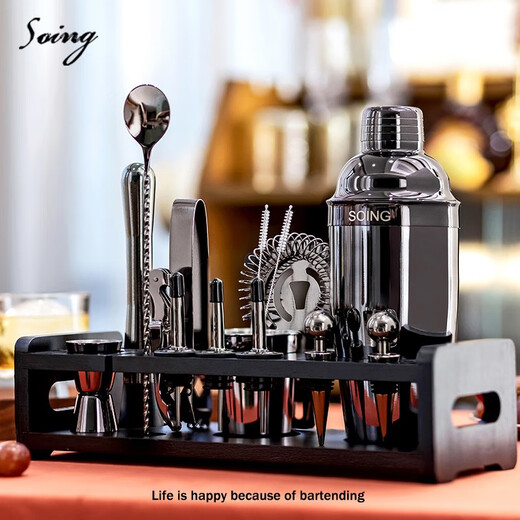 American SOING brand 304 mixer set shaker combination mixer cocktail mixing tools introduction SOING new version American version silver set 750ml