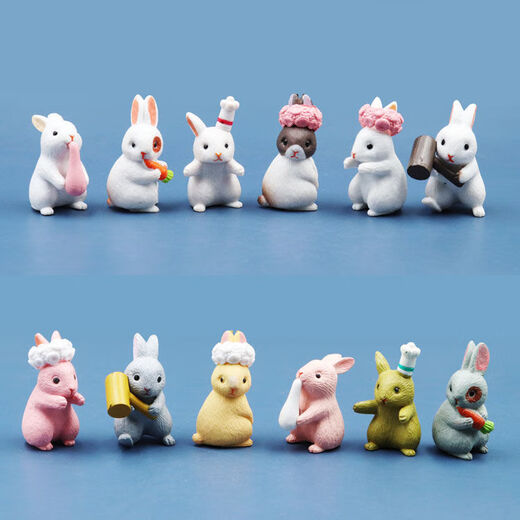 Niedliche Kaninchensimulation Mini Tierplastikmodell Doll Cartoon Micro Landscape Orament Play House Toys [Wertemodell] Set von 12 Packungen