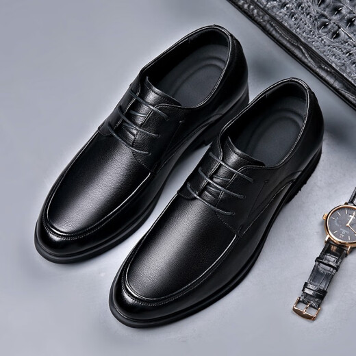 POEZONIS height-increasing leather shoes spring and autumn formal men's business derby shoes genuine leather groom's wedding shoes invisible inner height-increasing men's shoes black 37