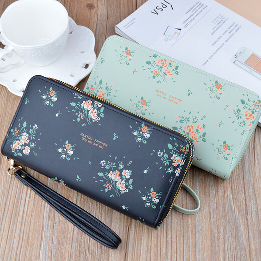 2022 NUEVA billetera para mujeres Embrague de doble cremallera para mujeres Bolsa de teléfono móvil de billetera de doble capa impresa de gran capacidad
