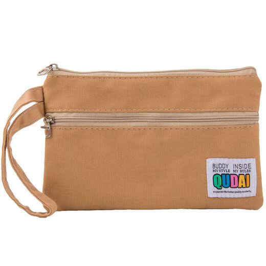 Qindu mobile phone bag small cloth bag hand bag women's 2021 mini fashion versatile student double zipper coin wallet cloth brown