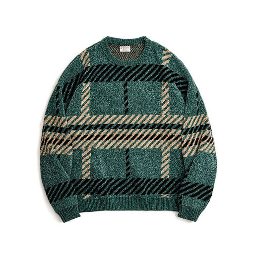 Maden Workwear American Retro Chenille Weihnachtspullover Herbst Herbstkontrastverdickte Farbe warmer Bodenpullover Pullover Grüne Streifen lose und große s