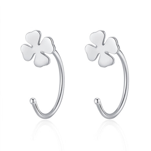 Hazel Orange 999 silver earrings for women with pierced ears, simple temperament, silver earrings, ins trend, no need to remove ear bone rings for sleeping, new style 999 silver four-leaf clover earrings (main recommendation) E2-1
