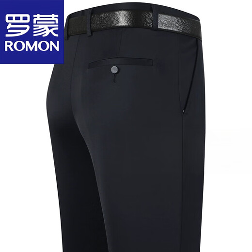 罗蒙（ROMON）中年男士休闲裤夏季薄款西装裤弹力爸爸裤子春秋中老年冰丝男裤 9902黑色【春秋款】 30 二尺三