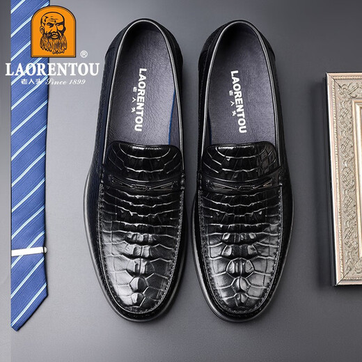 Alter Mann des Mannes (Laorentou) Lederschuhe Herrenzehenschicht Cowide Britisch gedruckte Business Formale Schuhe Fahren Hochzeitsschuhe Arbeit Lederschuhe Boss La13118 Black 43