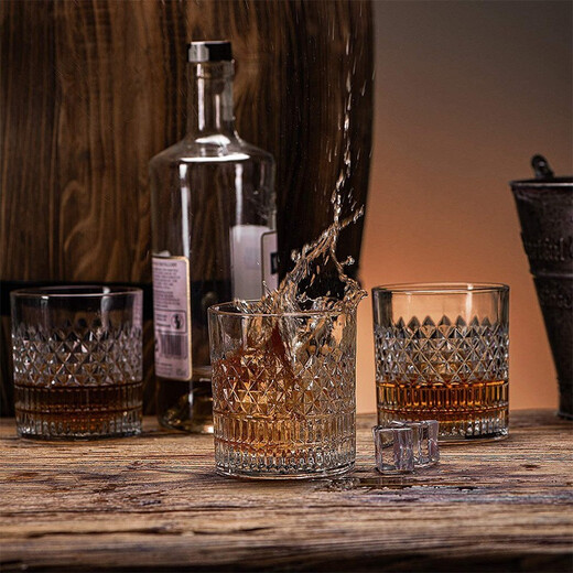 Gudong Xiaoming Whiskey Glass Spirit Glass Set Home European Crystal Glass Wine Glass Beer Glass Bar High-end Gift Box Embossed Whiskey 4 Gift Boxes