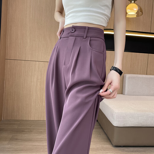 Jingluo Versión estrecha Seda Seda Pantalones de patas anchas para mujeres Summer delgado de la cintura alta Pantalones del traje de patas rectas para mujeres Pantalones casuales delgados sueltos YMS9221 Maldino (estilo pequeño) 2xl