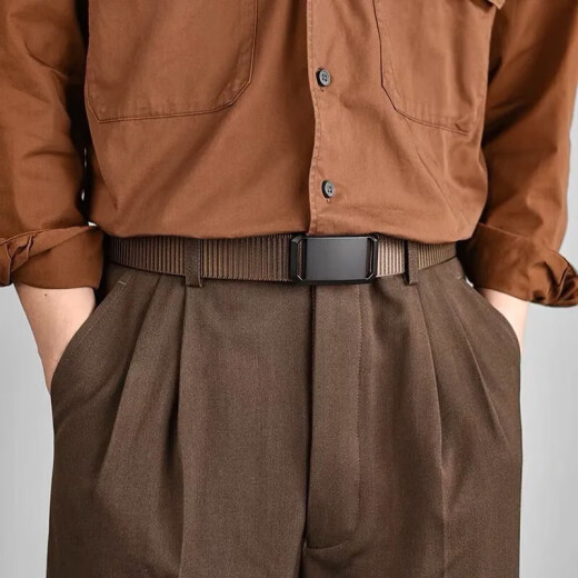 Changyin Douyin belt men's student automatic buckle military training adjustable nylon belt non-hole extended functional overalls belt trendy black [automatic buckle]_125cm [can be cut]