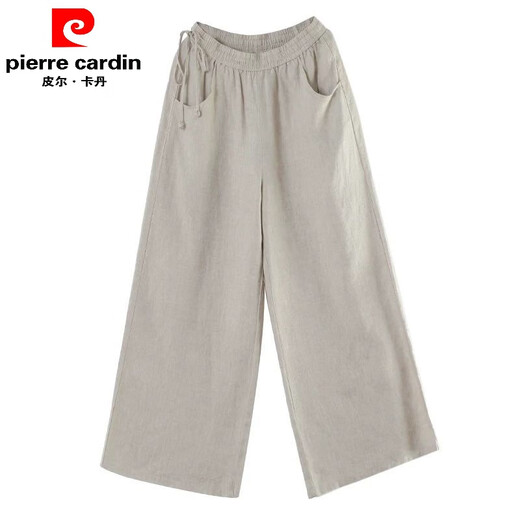 皮尔卡丹文艺棉麻阔腿裤女夏宽松紧高腰显瘦拖地裤女式亚麻直筒休闲裤 咖啡色 9793 XL【建议130-145斤】