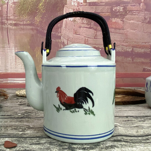Pengbo Furui old-fashioned herbal teapot nostalgic ceramic teapot large household high temperature resistant large capacity single pot tea making rooster kettle green chicken 1.6 liter pot with 6 half-grain cups 1L or more