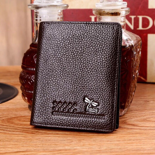 Red Dragonfly Men's Genuine Leather Wallet Short Thickened First Layer Cowhide Horizontal Soft Leather Large Capacity Wallet Business Men's Bag Black Vertical Style Free Driver's License Book