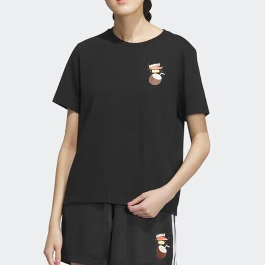 阿迪达斯 （adidas）NEO短袖女装夏季运动服时尚印花圆领衫休闲半袖上衣 IP3878黑色 XS