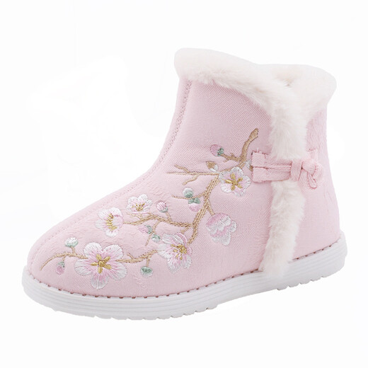 Children's shoes, old Beijing cloth shoes, girls' embroidered shoes, ethnic style children's antique cotton shoes, baby winter velvet costume Hanfu shoes, A5145 pink, size 30/inner length 18.3cm
