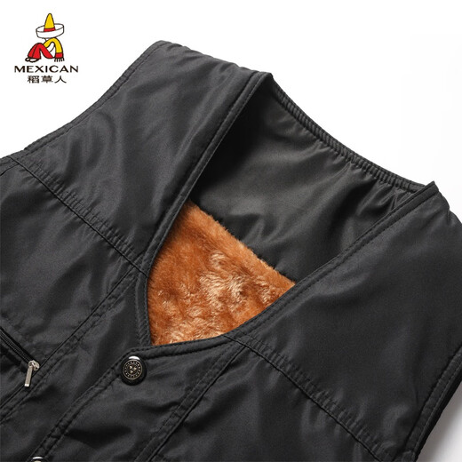 稻草人（MEXICAN）秋冬季中老年人男士棉马甲加绒加厚毛内胆坎肩马夹保暖爸爸装背心 [四口袋带拉链升级版]黑色 XL(建议85-110斤)
