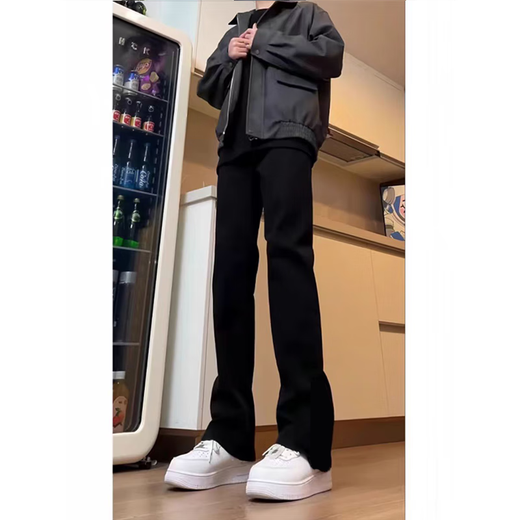 7 hochwertige schwarze Jeans für Männer, Sommer American High Street Lose lässige, gerade schlanke lange Hosen für Männer DFFS-701 Pure Black M.