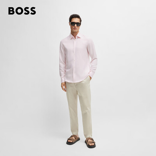 BOSS [Father's Day Gift] [Cool Commuter] Men's Casual Style Linen Blended Twill Shirt 688-Light Pink L (40)