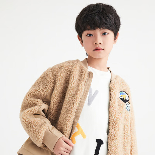 Annil (Annil) children's jacket for boys' jacket for winter medium and large children's teddy fleece baseball uniform thick top Oat card 130cm