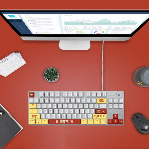 Logitech K845 Wired Gaming Keyboard Mechanical Office Tastatur 104-Key DIY Keycap E-Sporttastatur Hühneressen-Ess-Tastatur Xiao Liu Ya Joint Holiday Geschenk [K835 Xiao Liu Ya-Serie] Weiße TTC Blue Achse