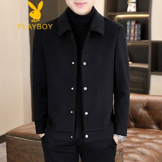 花花公子（PLAYBOY）外套男秋冬季短款羊毛呢子外套冬装男装加厚休闲毛呢男士翻领夹克 8288灰色 XL 120-135斤