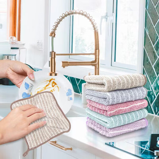 Quezhixian kitchen rags, household non-stick oil-absorbent towels, lint-free tablecloths, household supplies, cleaning dishcloths, new upgrade - thickened mixed colors, 6 pieces, 25*25cm