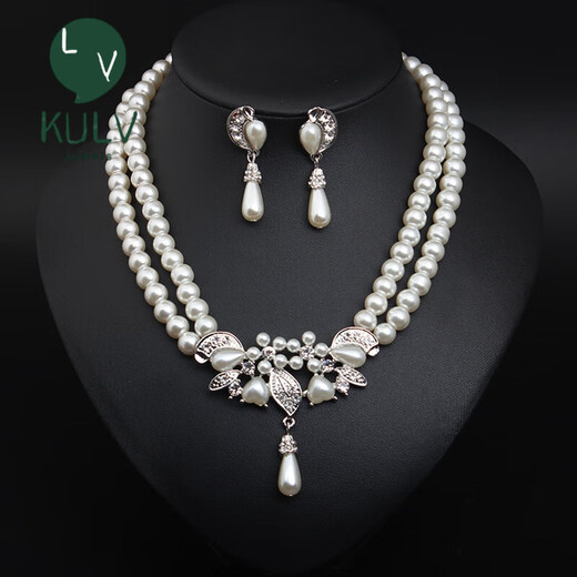 Wedding necklace new Korean style simple pearl crown bridal tiara tiara wedding birthday night model necklace + earrings