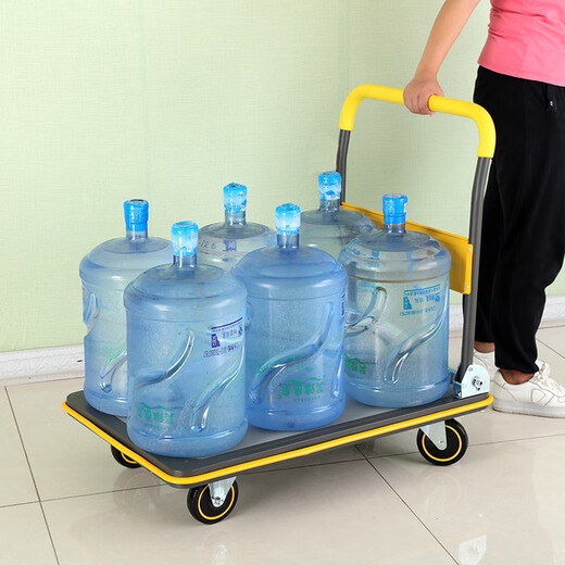 Pick up cat folding flatbed truck push truck hand trolley pull car moving small trailer pull express truck transporter new reinforced Chinese red large size 6091 reinforced cold steel