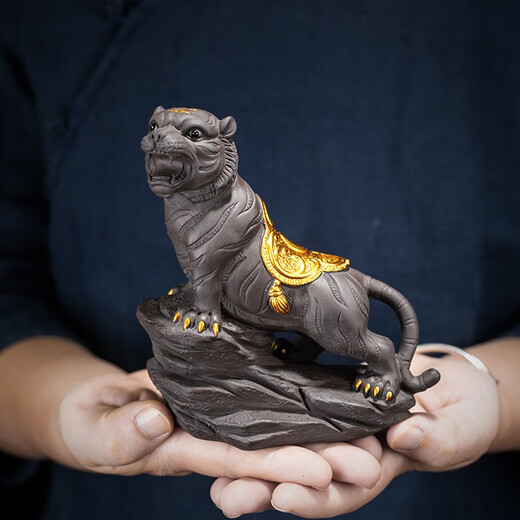 Mingke Tea Pet Ornaments Boutique Can Raise Purple Clay Tea Play Tiger Lucky Tea Set Handmade Tea Tray Accessories Living Room Home Furnishings Gold Painted Tea Pet Tiger
