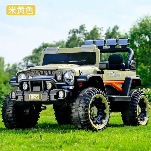 UmaUbaby children's electric off-road vehicle, oversized baby toy car, can seat men, women and children, four-wheeled large remote control car, beige, four-wheel drive, 12V7 large battery