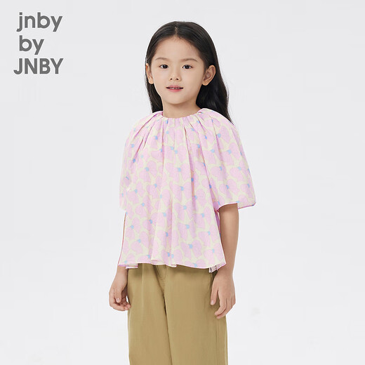 jnby by JNBY江南布衣童装春夏衬衫蝴蝶结花苞短袖抽褶可爱女童儿童1N3212470 690杂粉 120 cm