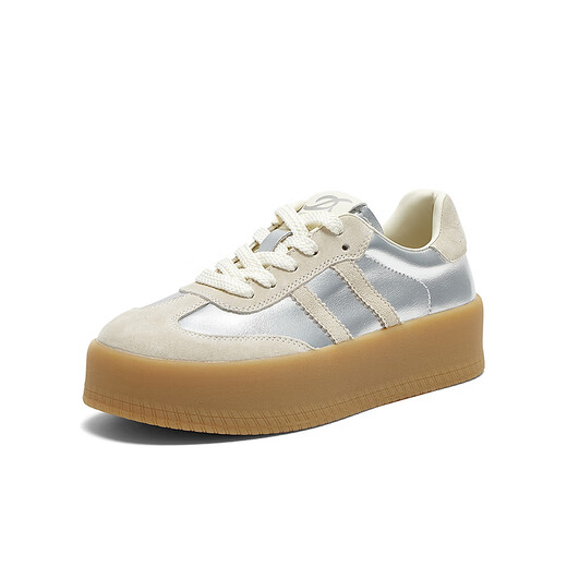 百思图春夏商场新款复古厚底银色德训鞋女休闲运动鞋I9227CM4 银色/灰色 34