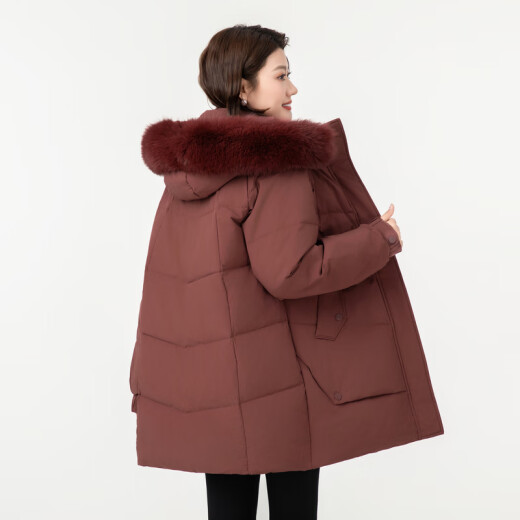 Xuezhongfei 2024 new fox fur collar mid-length down jacket fashionable simple casual comfortable warm high-end style tile brick red 1343 175/96A