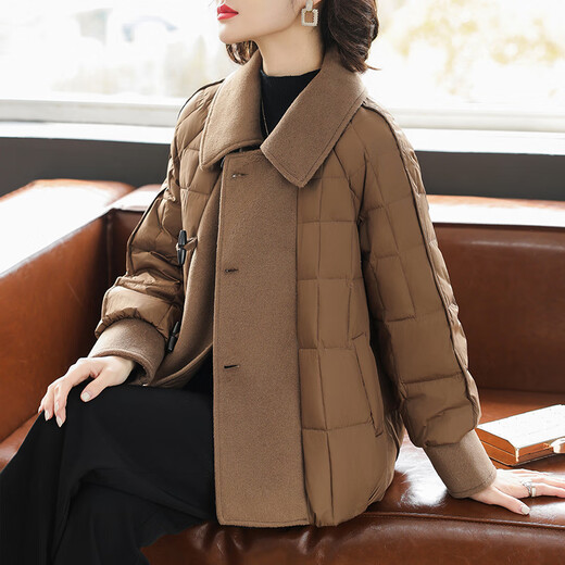 Woodpecker (TUCANO) Mom Winter Large Size Short Down Down Jacket Middle-aged Winter Thickened Cotton Jacket Middle-aged Women's Top Light Brown 2XL (Recommended 105-120 Jin Jin equals 0.5 kg)