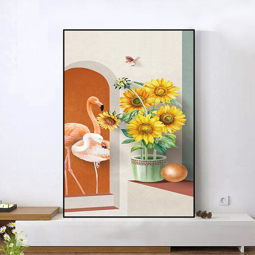 OUOETY Mo Xiaoxie Sunflower Entrance Decoration Painting Small Fresh Entrance Hall Fantasy Wall Mural Painting Nordic Style Living Room Aisle Mo Xiaoxie 2694 40*60cm Crystal Film Single Couplet Black Border