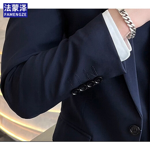 法蒙泽 西服套装男士修身商务休闲西服职业正装小西装男结婚礼服外套男 黑色单扣套装+马甲+衬衫+大礼包 2XL /180【125-140斤】