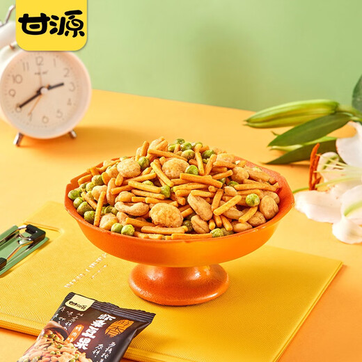 甘源烤肉味虾条豆果100g虾条蚕豆青豆儿童膨化休闲零食坚果炒货小包装