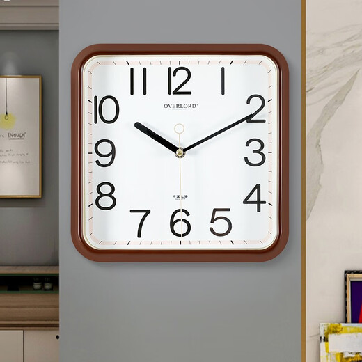 The story of time, light luxury modern wall clock, living room, home, fashionable bedroom clock, no punching, wall hanging, no punching, 6191A square brown white disk, 12 inches [diameter 30 cm]