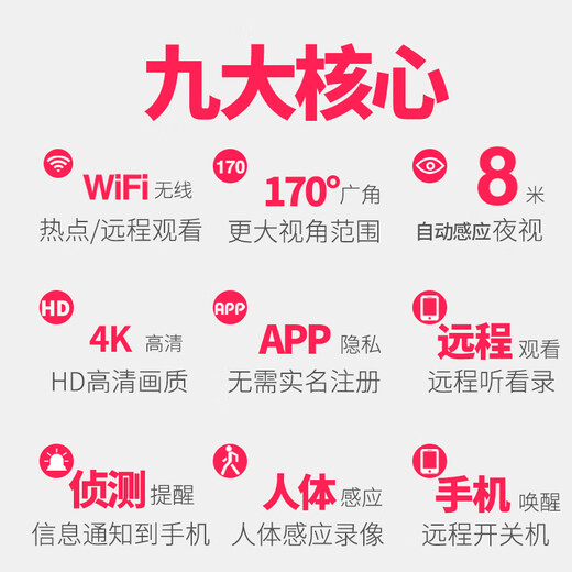 超清4K摄像头家用无线摄线头小巧型监控器wifi夜视手机远程监视孔 续航款无线WIFi连接+远程开关 32G内存(循环保存录像约5天)
