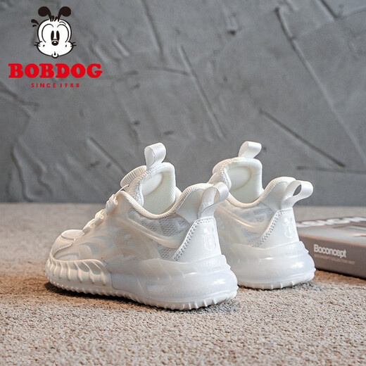 Babudou zapatillas para niños zapatos blancos para niños 2025 primavera nueva malla transpirable zapatos casuales sólidos suaves zapatos deportivos perla blanca 13547 (red doble) 26 longitud interior 16.6 cm
