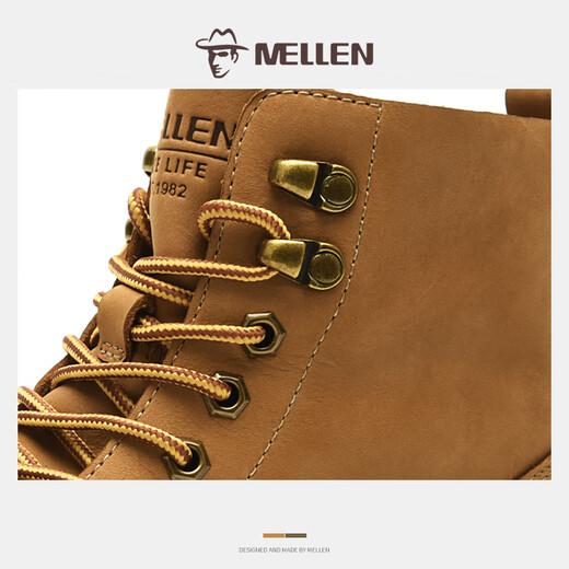 名郎 MELLEN男鞋新品简约时尚马丁靴潮流舒适经典高帮时装靴耐磨防滑休闲皮靴 黄棕色 42