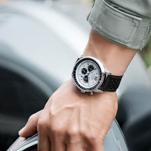 CITIZEN three-eye chronograph waterproof light kinetic energy watch business sports casual steel belt/belt men's watch black and white panda CA4500-32A